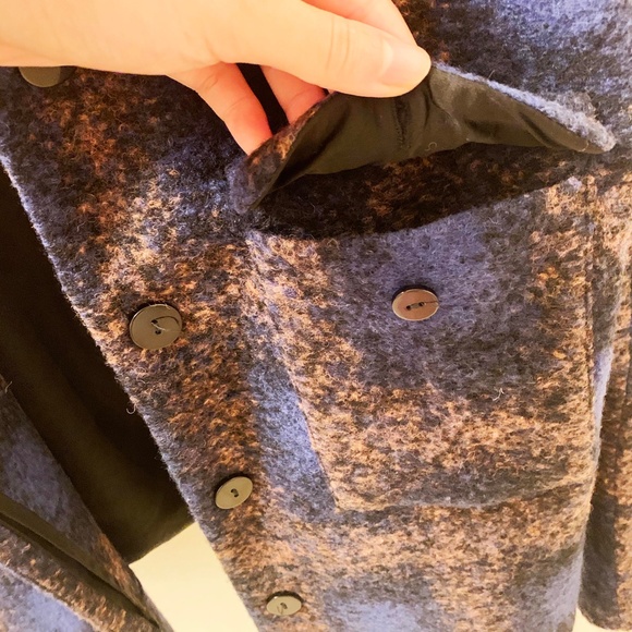 Line & Dot Navy Brown Plaid Pattern Wool Jacket - Picture 3 of 6